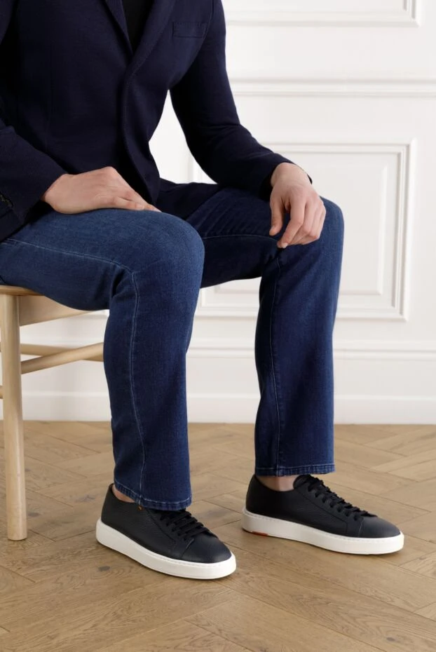 Men's Blue Grain Leather Sneakers Blue - photo 2