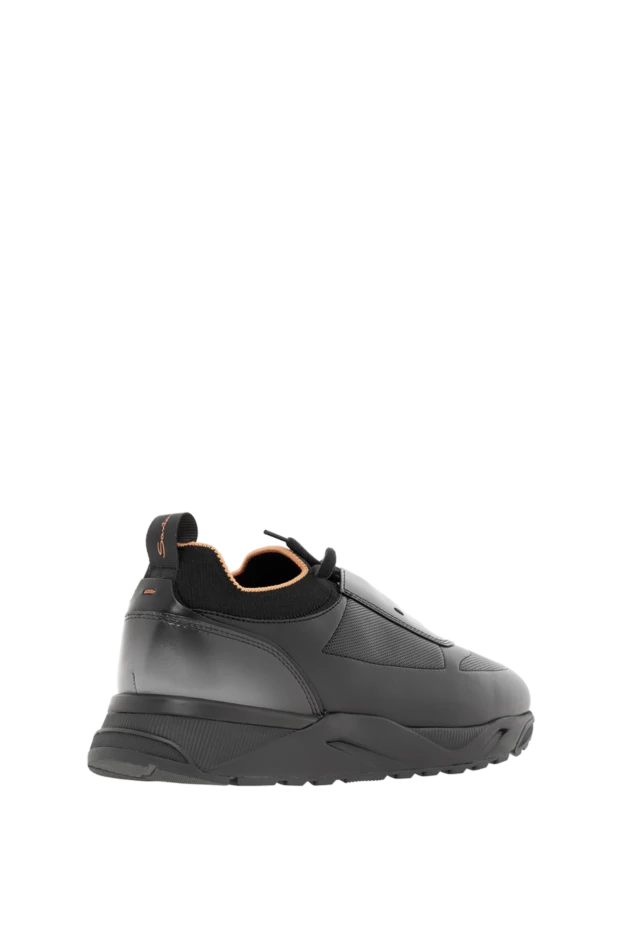 Santoni мужские черные кожаные кроссовки с трикотажными вставками 188202 - фото 3