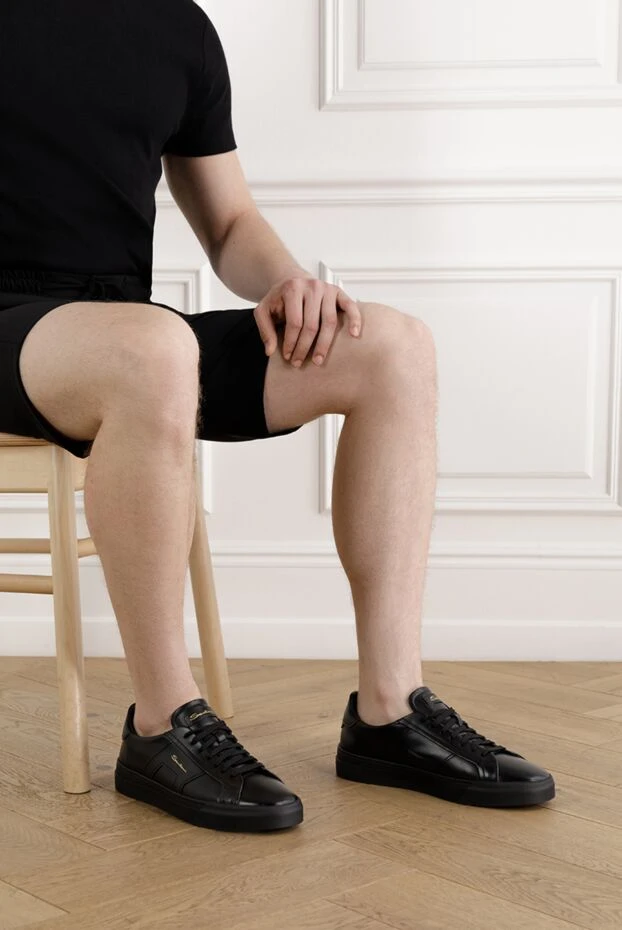 Santoni мужские черные кроссовки из натуральной кожи 188203 - фото 2