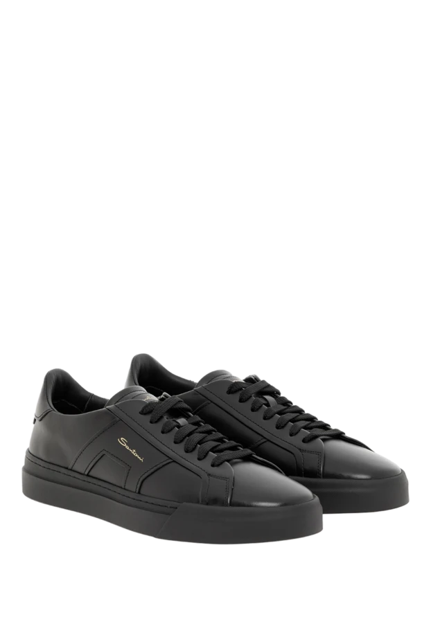 Santoni мужские черные кроссовки из натуральной кожи 188203 - фото 3