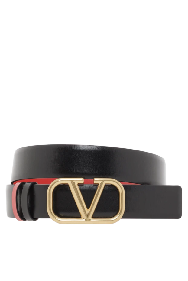 Двусторонний черный ремень Vlogo Signature из глянцевой телячьей кожи - фото 1