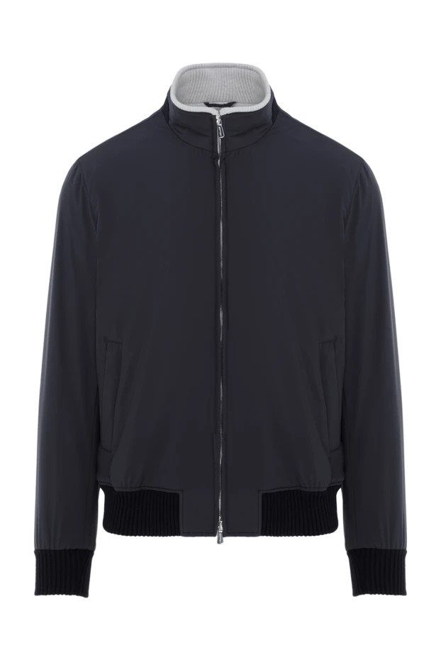 Синяя куртка бомбер с контрастным воротником мужская - фото 1