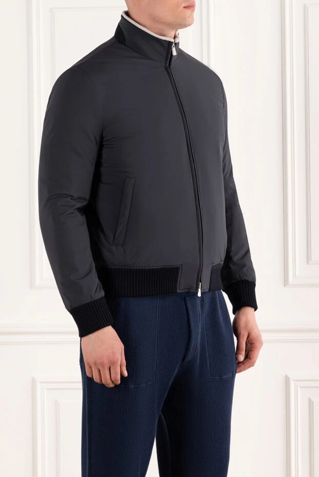 Enrico Mandelli синяя куртка бомбер с контрастным воротником мужская 188238 - фото 3