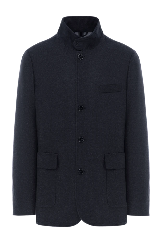 Кашемировая куртка с воротником стойкой синяя мужская - фото 1
