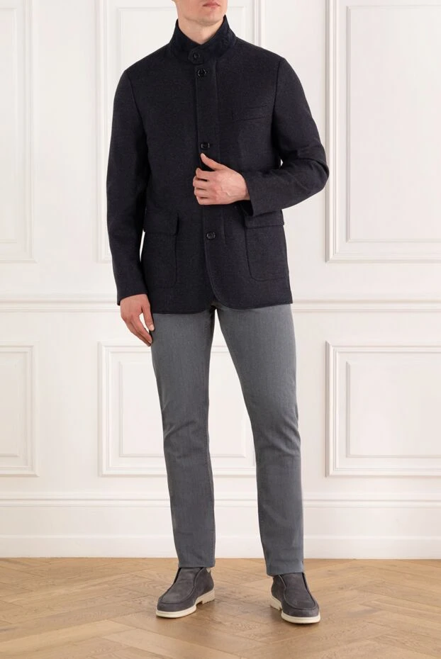 Enrico Mandelli кашемировая куртка с воротником стойкой синяя мужская 188240 - фото 2