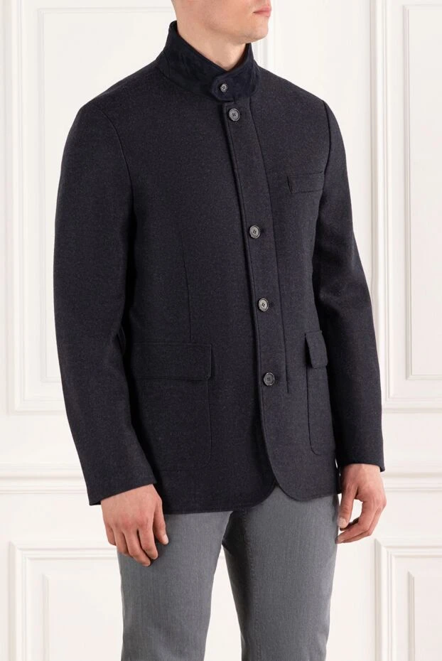 Enrico Mandelli кашемировая куртка с воротником стойкой синяя мужская 188240 - фото 3