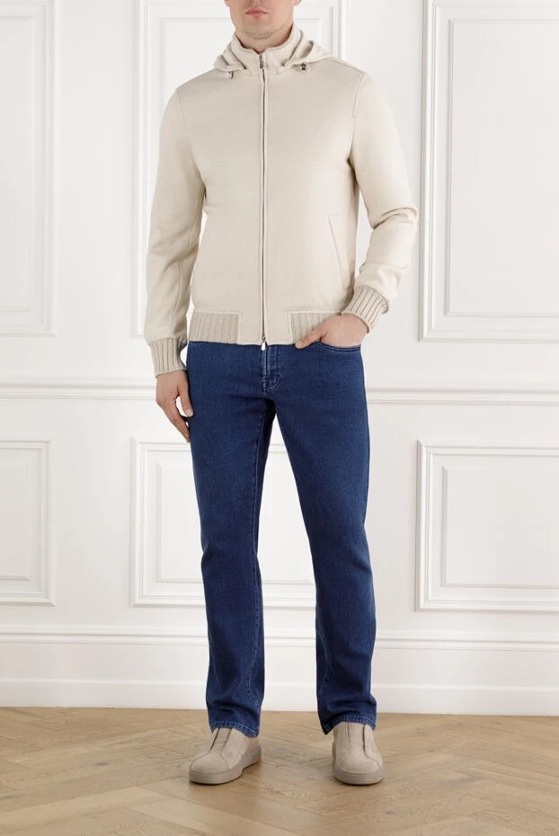 Enrico Mandelli бежевая куртка бомбер с капюшоном мужская из кашемира 188241 - фото 2