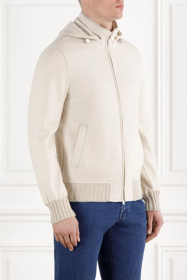 Enrico Mandelli бежевая куртка бомбер с капюшоном мужская из кашемира 188241 - фото 3