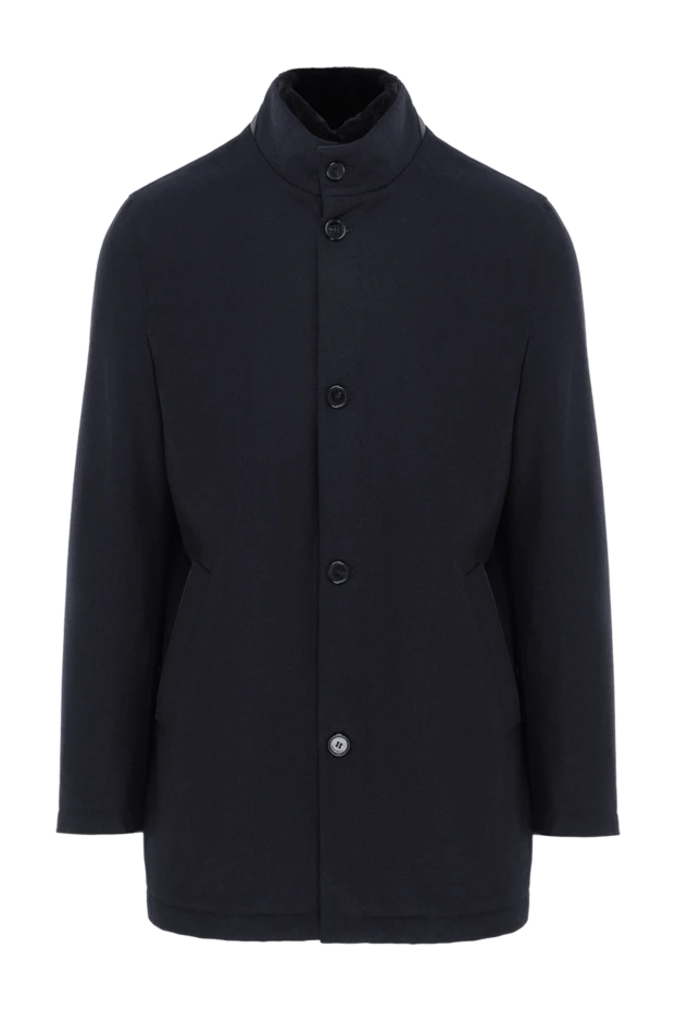 Жылы жұмсақ кашемир және жүннен жасалған көк ерлер курткасы - фото 1