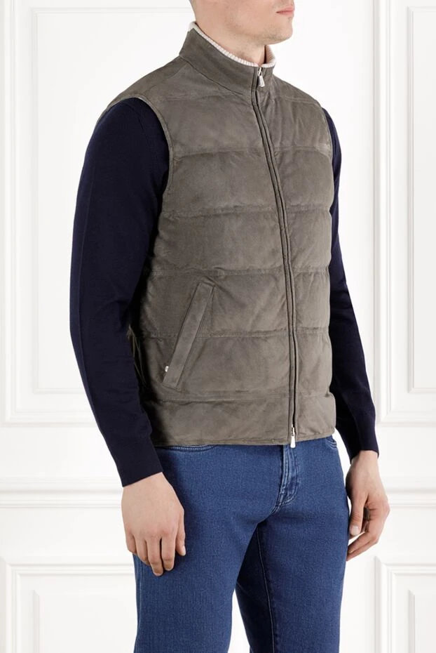 Enrico Mandelli стеганый замшевый жилет серый на молнии 188246 - фото 3