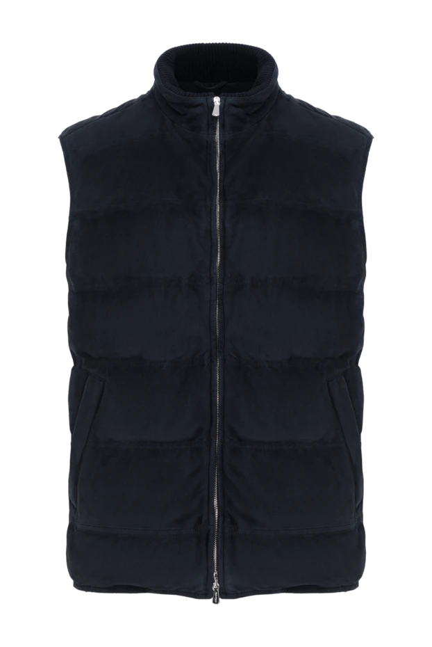 Стеганый замшевый жилет синий на молнии - фото 1