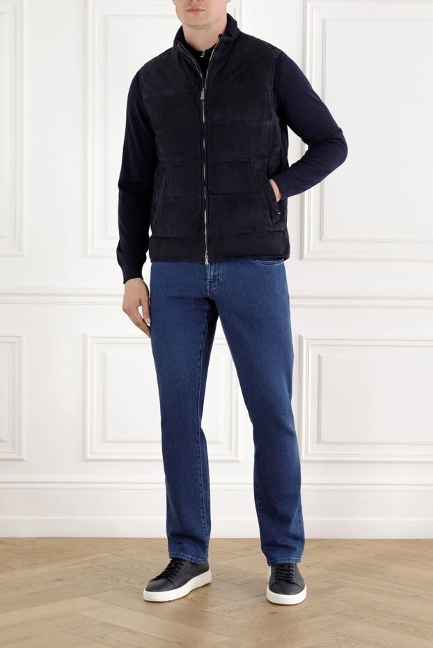 Enrico Mandelli стеганый замшевый жилет синий на молнии 188247 - фото 2