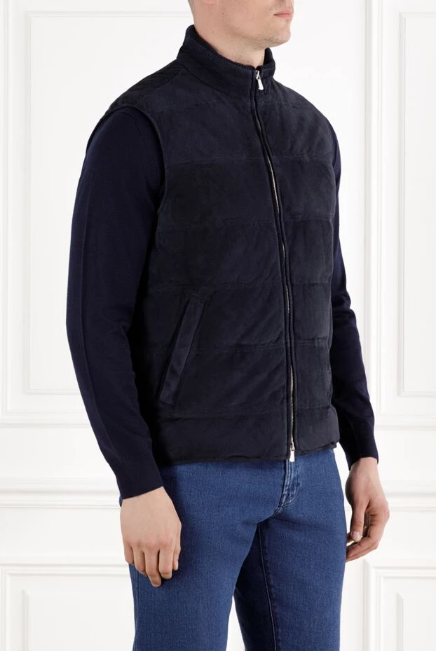 Enrico Mandelli стеганый замшевый жилет синий на молнии 188247 - фото 3