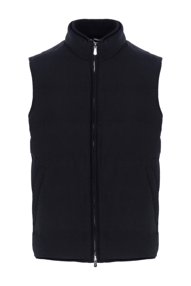 Мужской теплый жилет из шерсти и кашемира синего цвета - фото 1