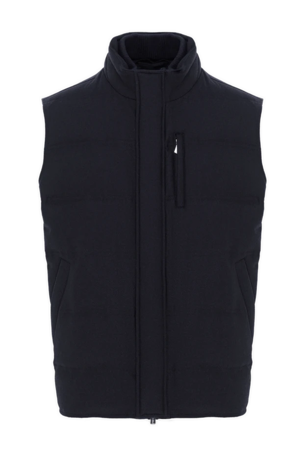 Мужской теплый жилет из шерсти и кашемира темно-синего цвета - фото 1