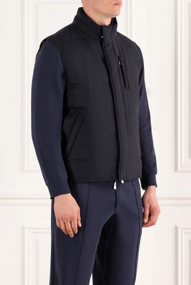 Enrico Mandelli мужской теплый жилет из шерсти и кашемира темно-синего цвета 188249 - фото 3