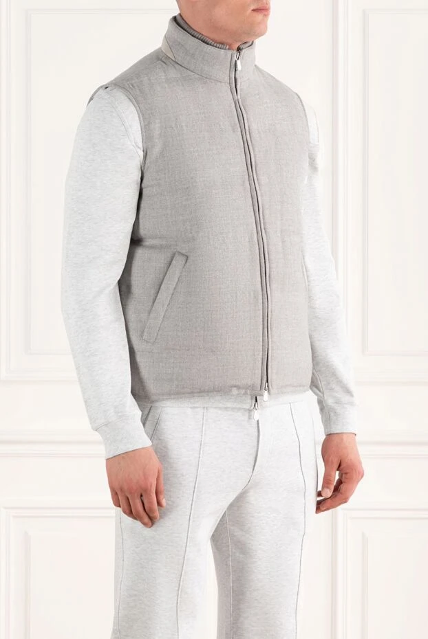 Enrico Mandelli мужской теплый жилет из шерсти и кашемира светло-серого цвета 188250 - фото 3