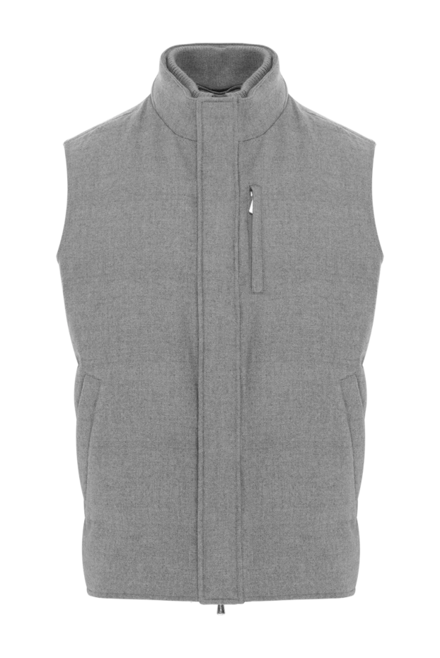 Мужской теплый жилет из шерсти и кашемира серого цвета - фото 1