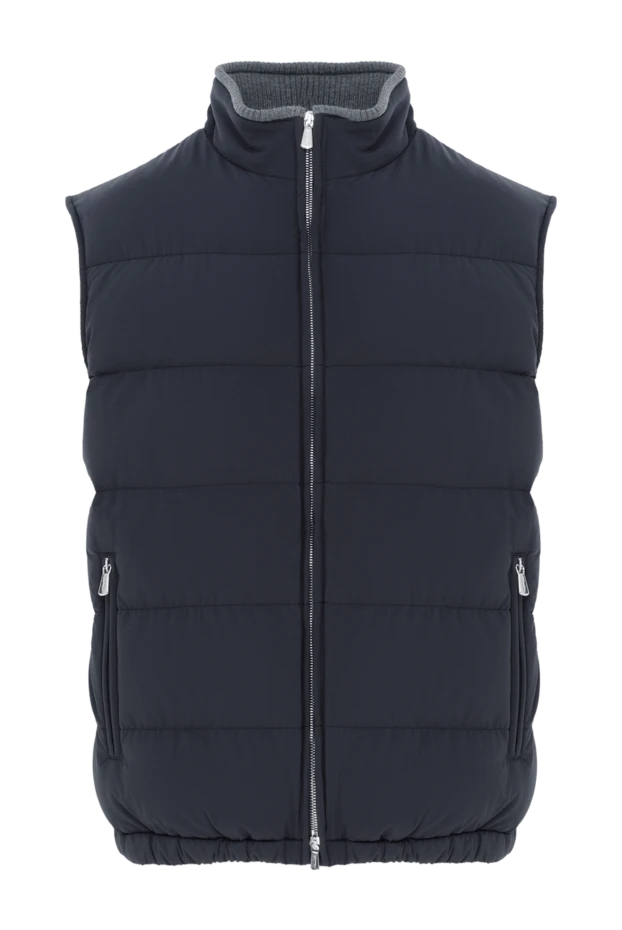Мужской пуховый жилет темно-синего цвета на молнии - фото 1