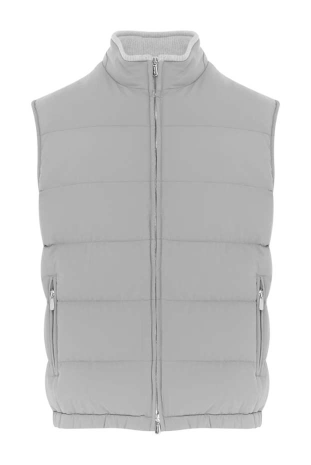 Мужской пуховый жилет серого цвета на молнии - фото 1