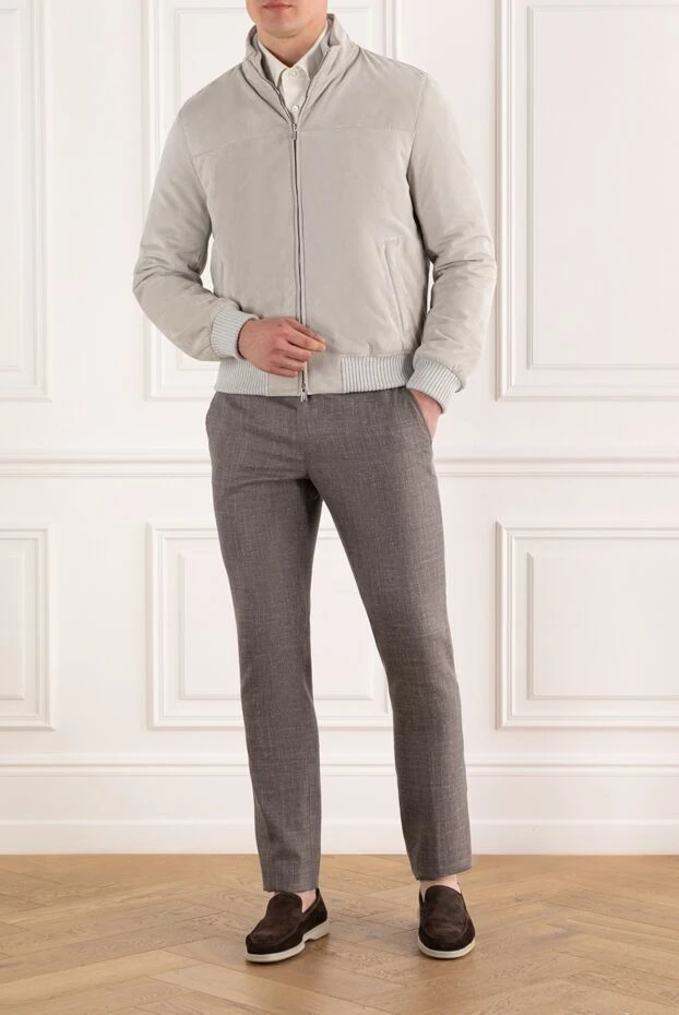 Enrico Mandelli замшевая мужская куртка белого цвета на молнии 188255 - фото 2