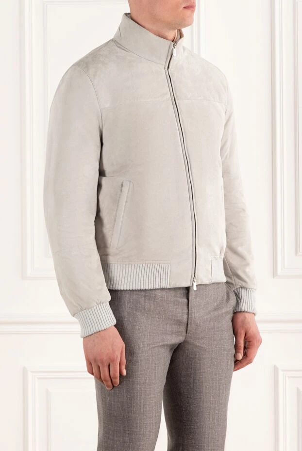 Enrico Mandelli замшевая мужская куртка белого цвета на молнии 188255 - фото 3