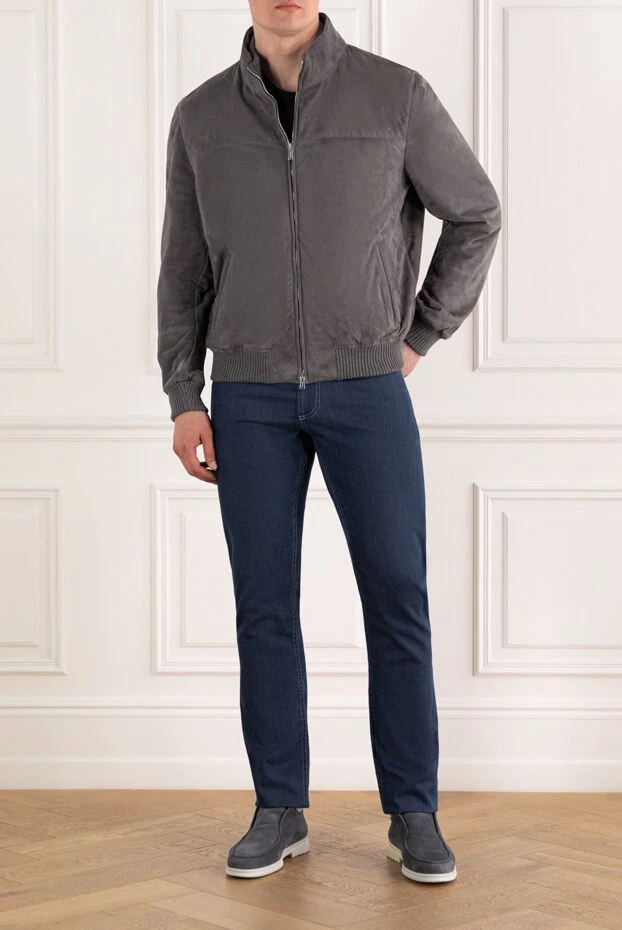 Enrico Mandelli замшевая мужская куртка серая с двухслойным воротником 188256 - фото 2