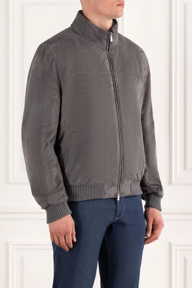 Enrico Mandelli замшевая мужская куртка серая с двухслойным воротником 188256 - фото 3
