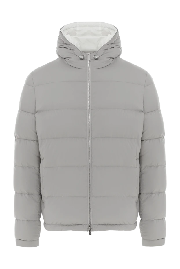 Светло-серый мужской пуховик стеганый с капюшоном - фото 1