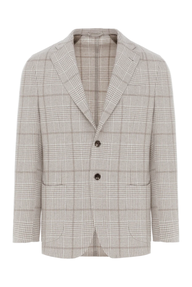 Beige Checkered Cashmere Jacket for Men - photo 1