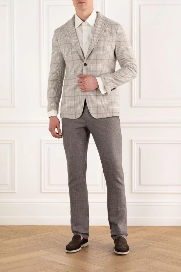 Enrico Mandelli клетчатый бежевый пиджак из кашемира для мужчин 188261 - фото 2