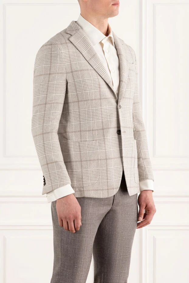 Enrico Mandelli клетчатый бежевый пиджак из кашемира для мужчин 188261 - фото 3