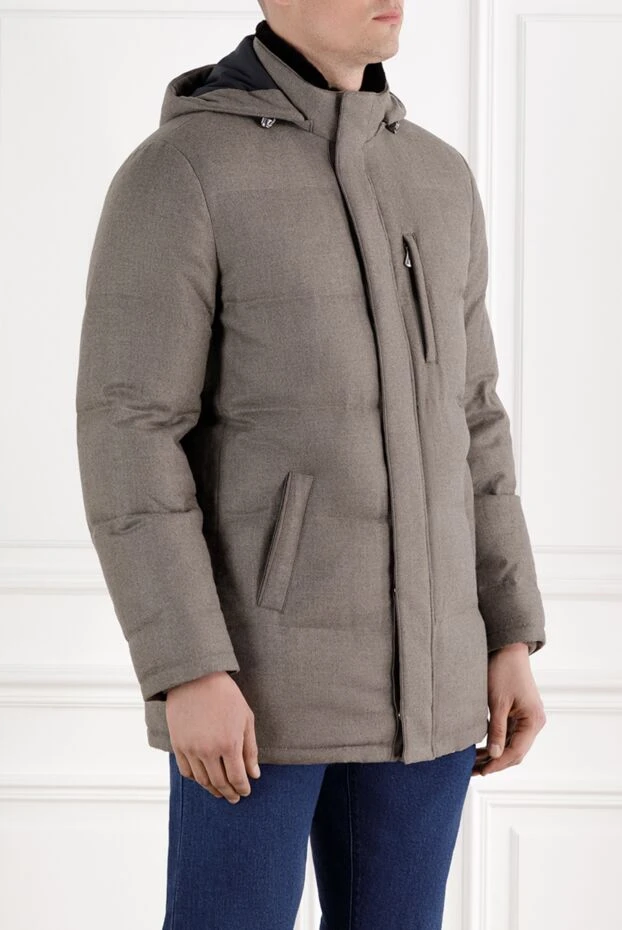 Enrico Mandelli серый мужской пуховик из шерсти и кашемира стеганый с капюшоном 188269 - фото 3
