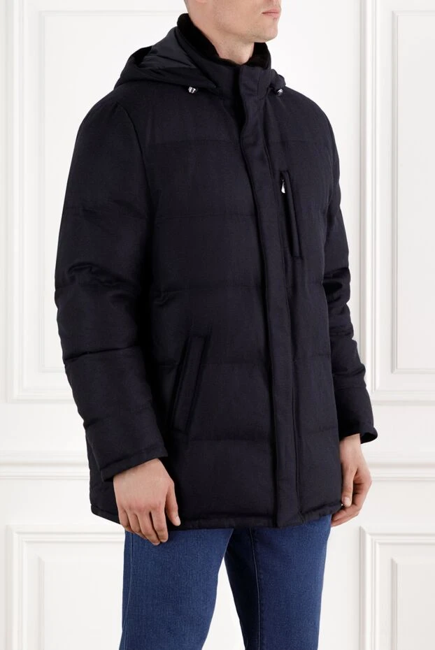 Enrico Mandelli синий мужской пуховик из шерсти и кашемира стеганый с капюшоном 188279 - фото 3