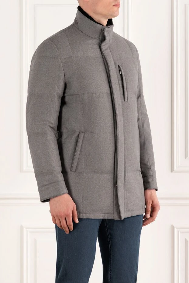 Enrico Mandelli серый мужской пуховик из шерсти и кашемира с воротником стойкой 188280 - фото 3