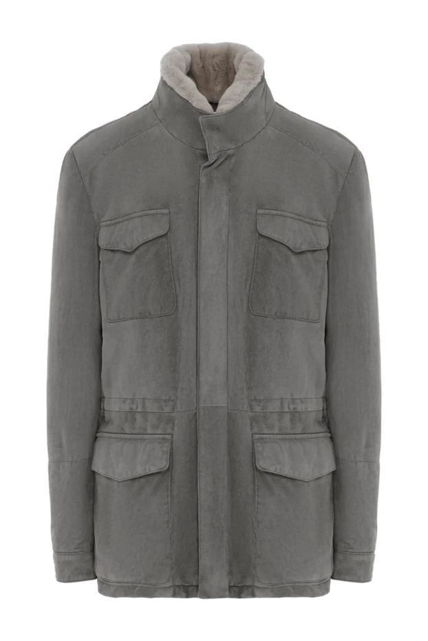 Күдері сұр түсті ерлердің күртеше, жағасы бар - фото 1