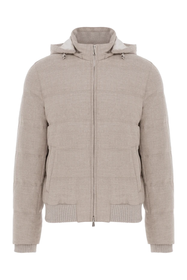 Жүн мен кашемирден тігілген, капюшоны бар бежевый ерлер мамығы - фото 1