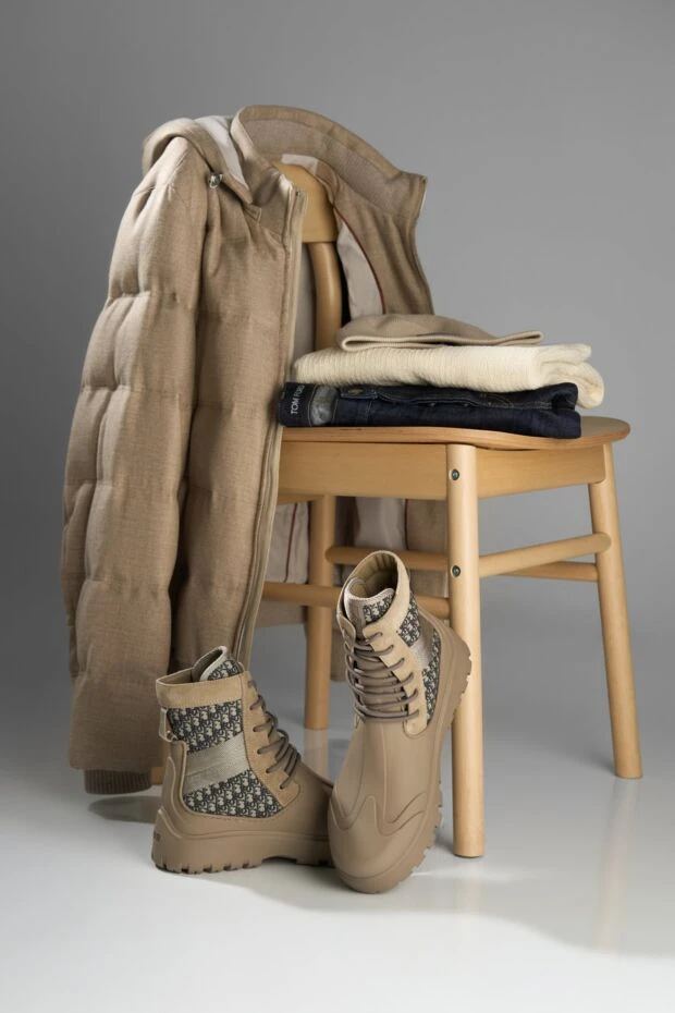 Enrico Mandelli бежевый мужской пуховик из шерсти и кашемира с капюшоном 188285 - фото 2