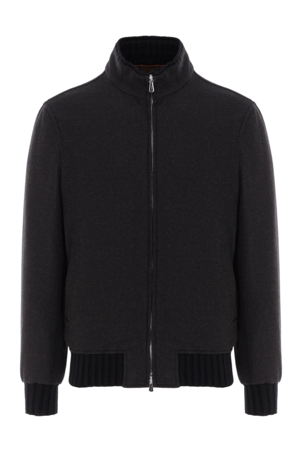 Мужская куртка из кашемира синяя на молнии - фото 1