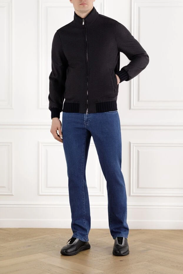 Enrico Mandelli мужская куртка из кашемира синяя на молнии 188287 - фото 2