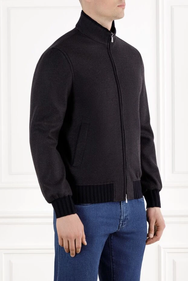 Enrico Mandelli мужская куртка из кашемира синяя на молнии 188287 - фото 3