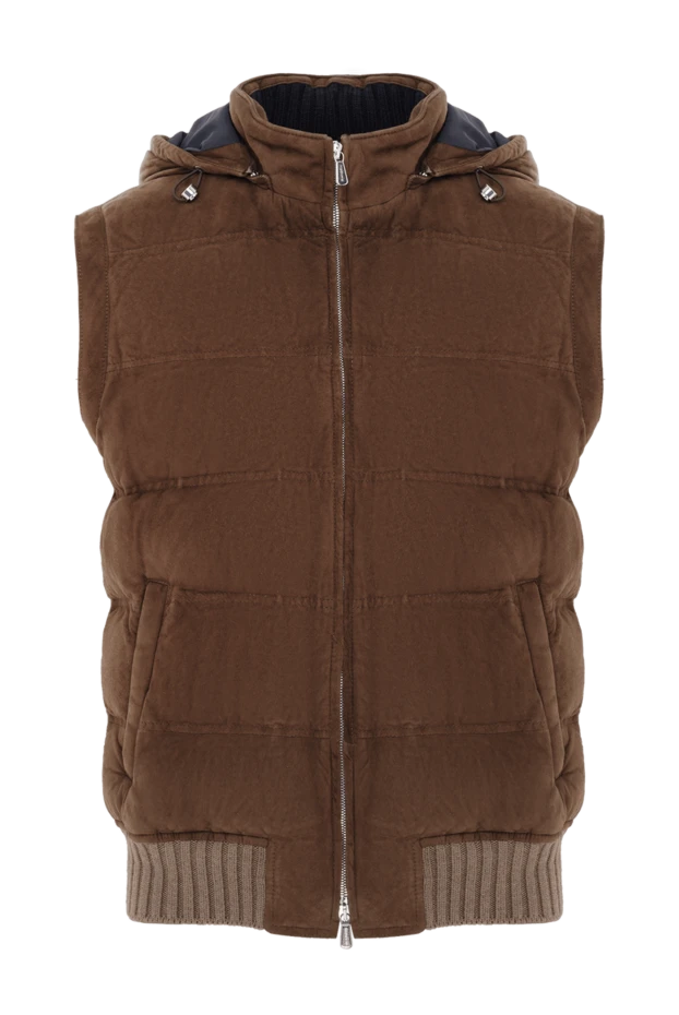 Men's Suede Vest with Hood and Zip Brown - photo 1