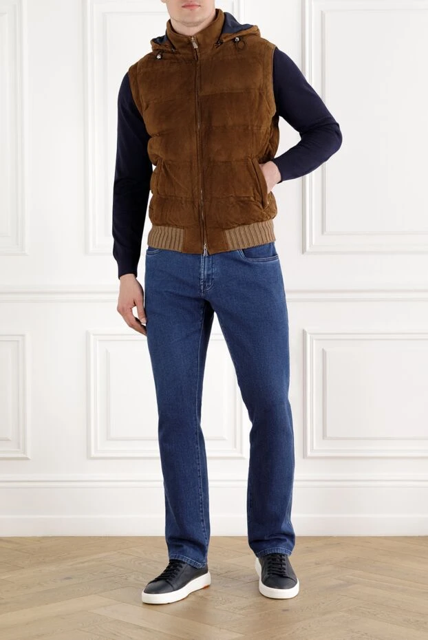 Enrico Mandelli мужской замшевый жилет с капюшоном на молнии коричневый 188290 - фото 2