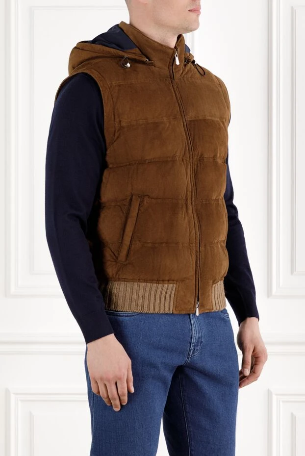 Enrico Mandelli мужской замшевый жилет с капюшоном на молнии коричневый 188290 - фото 3