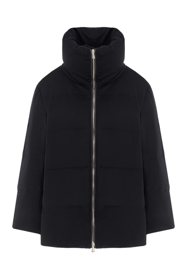 Биік жағалы әйелдерге арналған қара кашемир мамық күрте - фото 1