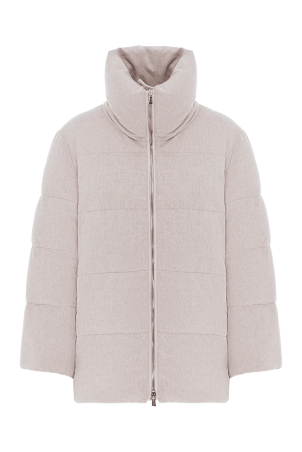 Биік жағалы әйелдерге арналған бежевый кашемир мамық күрте - фото 1