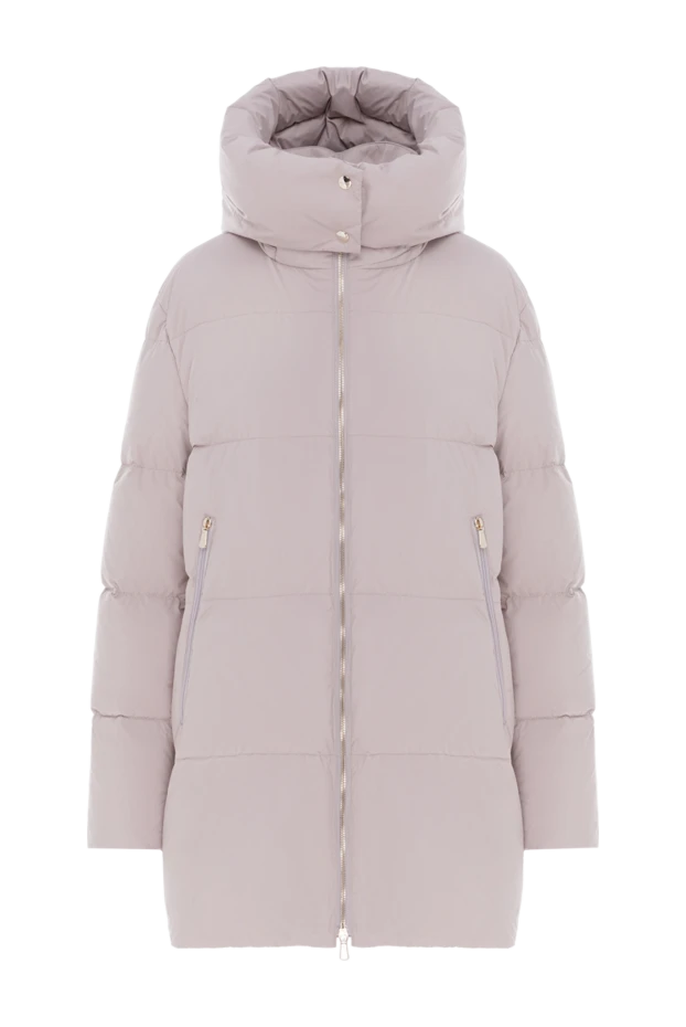 Beige women's down jacket with a hood - photo 1