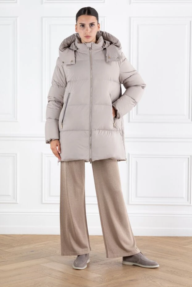 Enrico Mandelli бежевый пуховик женский с капюшоном 188295 - фото 2