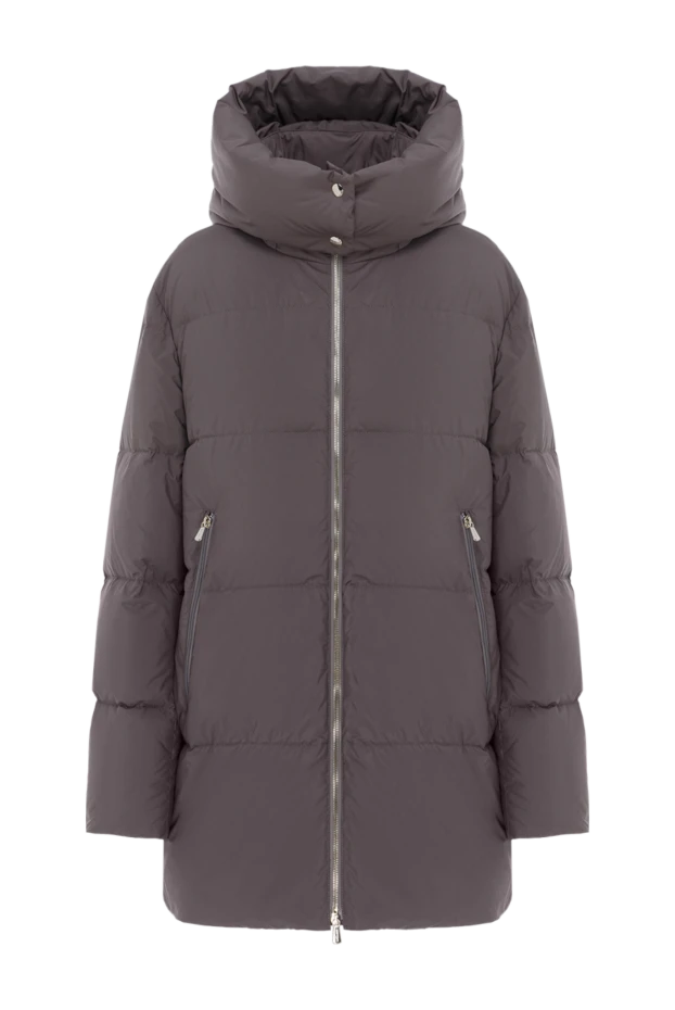 Brown women's down jacket with hood - photo 1