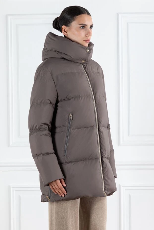 Enrico Mandelli коричневый пуховик женский с капюшоном 188296 - фото 3